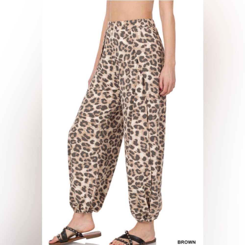 High-Rise Leopard Split-Side Lounge Pants - Brown - Picture 4 of 7